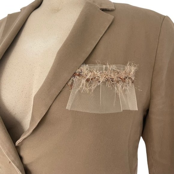 Maje Women's Eucacia Tan/Khaki Cropped Cotton Button Front Blazer Jacket Size 38 - Picture 3 of 10